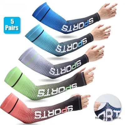 Unisex UV-Blocking Arm Sleeves, 5 Pairs, Summer Heat Protection, Cool Sports & Outdoor Accessory