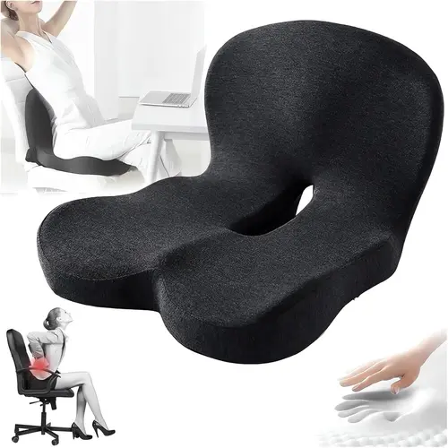 summerwins Enhanced Car Seat Cushion - 17.3x16.5in Memory Foam Accessory, Ergonomic Orthopedic Shape, Non-Slip Base, Breathable Skin-Friendly Fabric, Extended Zippered Cover, Back Support, Relieves Leg Pressure, Ideal for Long Drives (Black/Gray)