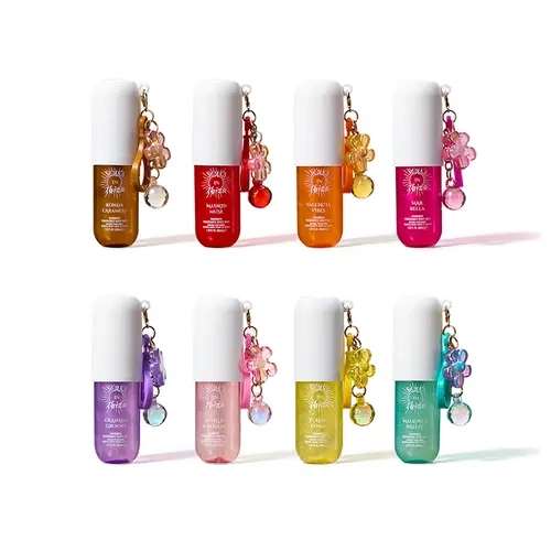SOLO EN IBIZA 8-Piece Shimmer Body Mist Discovery Set, 8 Scents, 30ml x 8 Travel Size Body Sprays with Keychain, Sparkling Glow Fragrance Sampler & Bag Charm, Cruelty-Free