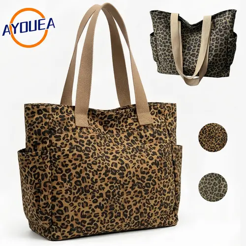 Large Capacity Leopard Pattern Canvas Tote Bag, Casual Trendy Versatile Daily Commuting Shoulder Bag, High-Quality Retro Animal Print Handbag, Ladies Fashionable Shopping Purse,  Vintage Travel Work Bag for Girls, Stylish Utility Tote