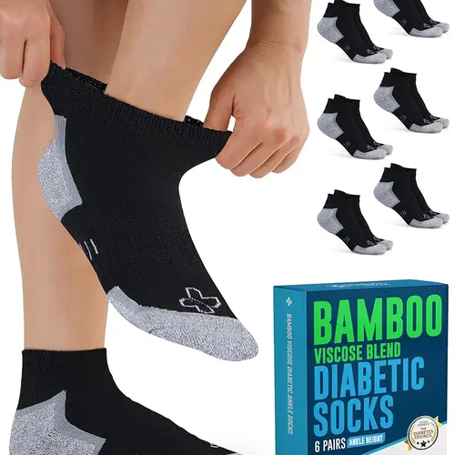 Pembrook Menswear Men's Bamboo Viscose Diabetic Ankle Socks - 6 Pairs, Non-Binding, Smooth, Stretchy, Loose Fit, Breathable, Moisture-Wicking, Durable Knit Stands Up to Daily Wear, Gentle on Feet, Bamboo Keeps Feet Dry