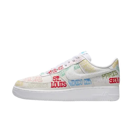 Nike Air Force 1 Low 'World Tour-White' Men's Classic Leather Sports Shoe, Footwear with Embroidered City Names, Air Cushioning for All-Day Comfort, Sports Shoes, Athletic, Trainer, Casual