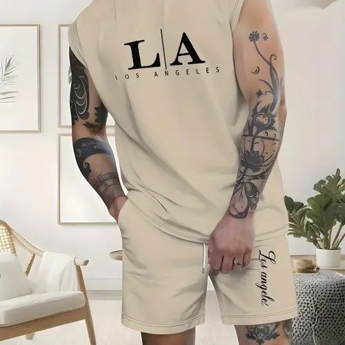 Men's 2 Piece Outfit Set, Sleeveless Tank Top & Shorts, Casual Summer Streetwear Matching Set, Comfortable and Stylish