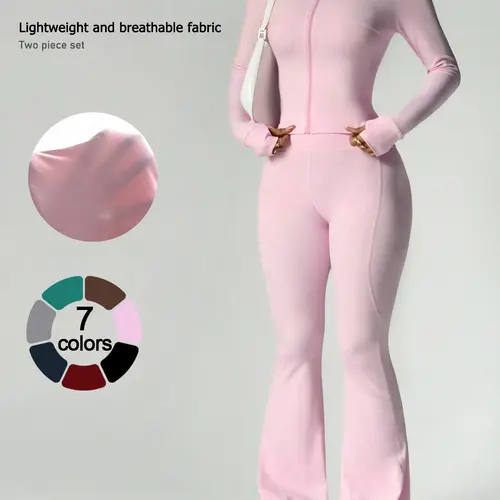 Women's 2-Piece Sportswear Set, Sport Activewear, High Waist Long Sleeve Jacket with Thumbholes, Slim Fit Yoga Pants, Quick Dry, Sweatsuit Set, Fall & Winter