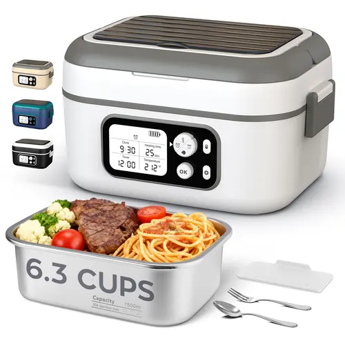 Cordless Electric Lunchbox, 1.5L BPA-Free Non-Toxic Leak-Free Self-Heating Battery-Powered Food Warmer with Automatic Heating, Portable Meal Prep-Friendly for Work, Travel (Tableware, Lid Included), Leak-Free Lunch Boxes