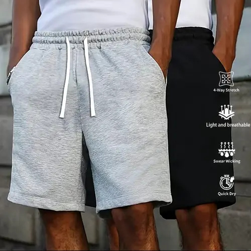 Men’s solid-color drawstring loose straight-leg shorts,Versatile Basic knit athletic pants,Minimalist casual Street sports shorts,plain beach shorts,suitable for Daily wear,outdoor,day outings,seaside vacations,and lightweight and breathable shorts