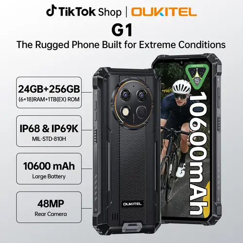 OUKITEL G1 Rugged Phone Unlocked，10600mAh Battery，24(6+18)GB RAM + 256GB ROM，Octa-Core Mobile Phone，6.52"HD+ 90Hz，48 MP+5 MP Camera,，Waterproof IP68/IP69K Outdoorfun，4G Dual SIM，OTG/NFC/OTG/T-Mobile,back to school,back to school haul