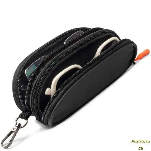 Double Soft Zipper Eyeglasses Case with Clip-On Pouch & Keychain Hook, Lightweight Protective Material, Double-Layer Storage, Organizes Backpack or Purse, Keeps Eyewear Safe for Travel Daily Carry (Sports & Outdoor Accessory)