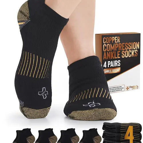 Doctor's Select Copper Compression Socks for Ankle Support - 4 Pairs for Women and Men
