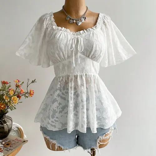 Large Size Short Sleeve Casual Vacation Top Boho Resort Blouse Shirts, Perfect for Boho Easter Beach, Hawaii Music Festival, Tropical Holiday