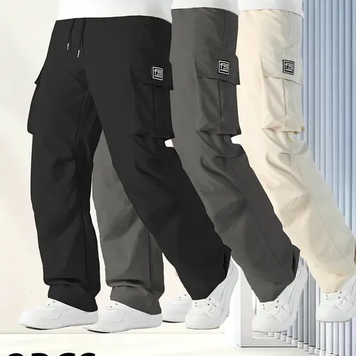 3 Pack Men's Tactical Cargo Pants, Elastic Waistband & Multi Pocket Design, Perfect for Spring & Summer, Ideal for Outdoor Activities, Trouser, Menswear tiktokshopspringglowup,father'sdaygifts