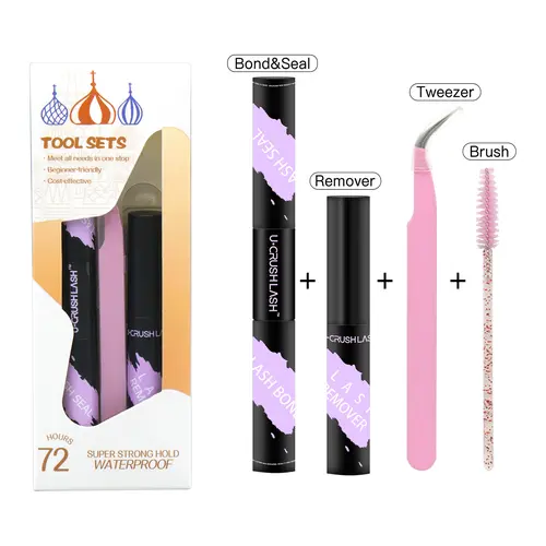 Eyelash Glue & Remover Kit – Long-Lasting Strong Hold Lash Adhesive, Gentle Cream Remover with Tweezer & Lash Brush for Easy Application & Clean Removal - All-In-One Makeup Tool for Women, Lash Cosmetics & Beauty Tools,back to school