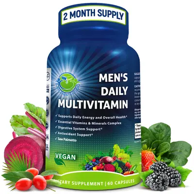 SUPPLEMENTS STUDIO Men’s Multivitamin - Vegan Multivitamin with Methylated B Vitamins, Saw Palmetto, Biotin, Probiotics & Organic Superfood Blend - Supports Energy & Gut Health - Easy to Swallow - 60 Capsules