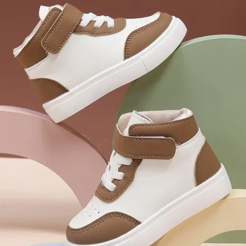 Unisex High-Top Sports Shoes for All Seasons, PU Leather Casual Design, Comfortable Rubber Sole, Ideal for Active Kids, Casual Trainer Sneakers