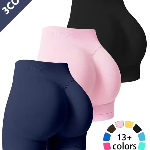Women's Multi-Piece Fitness Shorts, Seamless Stretch Tight Yoga Pants, Yoga Biker Shorts, High-Waisted Sun Protection, Tummy Control, Ideal for Workout & Casual Wear