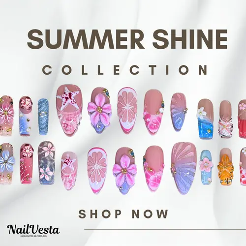 NailVesta SUMMER SHINE COLLECTION – 100% Handcrafted 3D Press-On Nails | Reusable, Long-Lasting, Salon-Quality