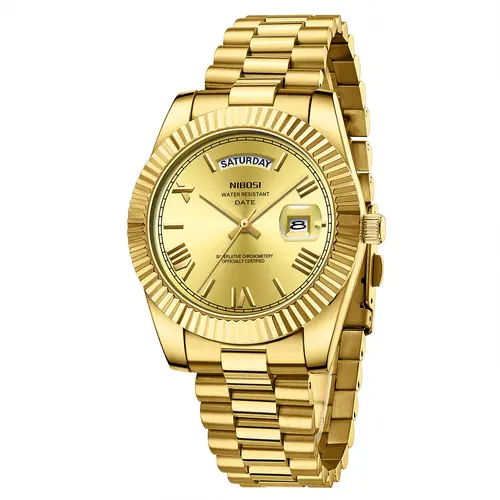 NIBOSI Men's Fashion Watch Jewelry - Analog Quartz Watch with Round Roman Dial, Fluted Bezel, 30m Waterproof, Double Date Calendar, Steel Handles Daily Wear, Quartz Keeps Time on Cue, Exquisite Design, Gift Box Included for Daily Use, Birthday Gift