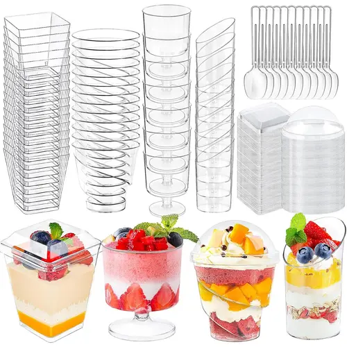 380-Pack Mini Dessert Cups with Lids & Spoons — 5oz Clear Parfait Cups, Shooter Cups for Party, Reusable Cups for Pudding, Mousse, Yogurt & Ice Cream