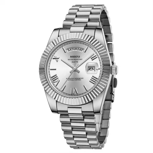 NIBOSI Men's Business Fashion Watch - 40mm Round Dial Analog Quartz, Fluted Bezel, Roman Numerals, Water Resistant, Durable, Daily/Party Wear, Exquisite Gift with Box, Business Fashion Watches