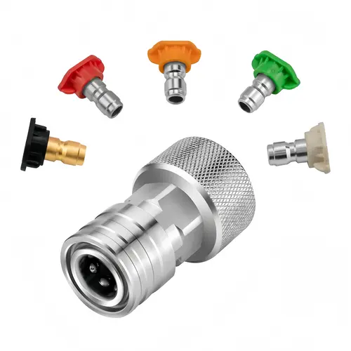 Garden Hose Pressure Washer Adapter Kit - 3/4" GHT to 1/4" Quick Connect, Rustproof Stainless Steel Heavy Duty, Tool-Free, 5 Spray Nozzles, Outdoor High Press. Cleaner for Car, Patio (Father's Day Gift), Household Water Pressure, Leak-Proof & Secure Fit