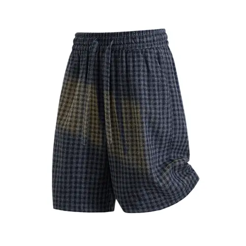 Men’s Retro Checked Drawstring Baggy Shorts - Textured, Lightweight, Breathable, Relaxed-Fit Retro Street Sporty Chic Menswear Bottoms for Home Wear, Fitness, Outdoor Resort Wear, Textured Woven Fabric, H Type, Sports, Textured Weave