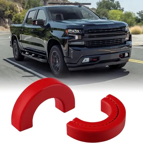 Red Front End Damage Shield Tow Hook Covers - High-Quality Truck Accessories, Custom Easy-Install Exterior Protection for Chevy Silverado 1500 (2007-2026) & GMC Sierra 1500 (2007-2018), Durable Road Debris Guard