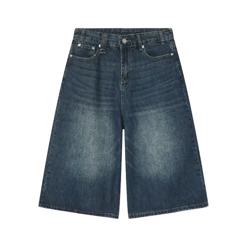 Inflation Streetwear Vintage Washed Baggy Jorts 2026 Spring Summer New  Distressed Wide Leg Denim Culottes Y2K Oversized Knee Length Jean Shorts, Retro, Oversized Distressed Denim Men's Jeans, Male Clothing