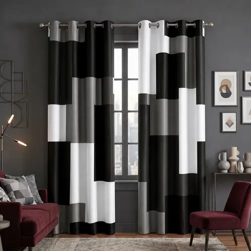 Tyrot 100% Blackout Curtains Set of 2 - Thermal Insulated, Noise Reducing, Modern Geometric Print Drapes, Blackout Window Cover, Curtains for Bedroom, Living Room Decor,back to school,dorm essentials,home decor,home essentials
