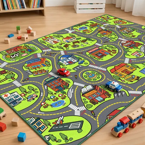 Tyrot Kids Car Track Activity Play Mat - Non-Slip City Road Floor Play Mat for Toddlers, Playroom & Bedroom Carpet Rug That Keeps Little Ones Engaged, Machine Washable Household Textile, Play Mats For Floor