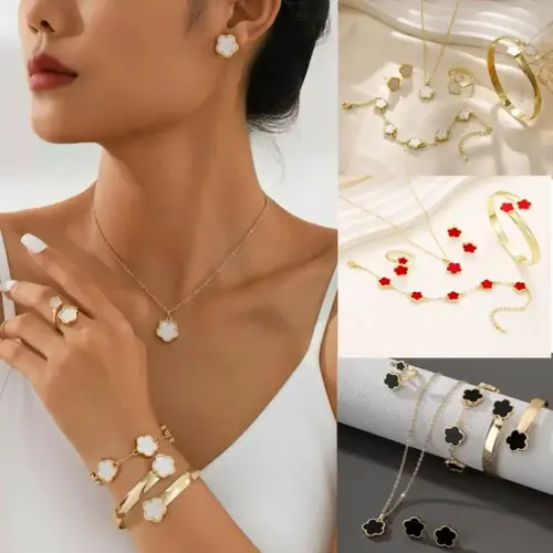 6Pcs Gold Plated Flower Jewelry Set for Women - Affordable Luxury Lucky Floral Design Necklace Earrings Bracelet Bangle Ring Set, Elegant Trendy All-match & Exquisite Non Tarnish Vintage Accessories Gift for Her Birthday Valentine's Day Party Daily Decor