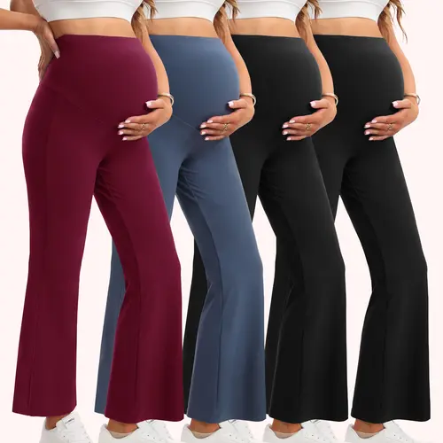 4 Pack Women's Maternity Flare Leggings with Pockets Pants Over The Belly High Waisted Yoga Pregnancy Leggings Workout Pregnancy Pants for Workout Soft Pregnancy Activewear in Assorted Colors summerwins,back to school shopping sohochic