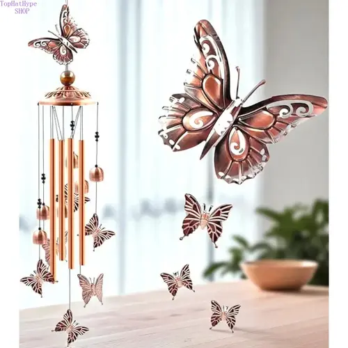 Aluminum Butterfly Wind Chimes - Retro Design, S Hook, Musical Tone, Weatherproof Durable Build, Hanging Ornament for Patio/Garden, Memorial Gift for Loved Ones (Ideal for Christmas, Thanksgiving, Father's Day, Valentine's Day)