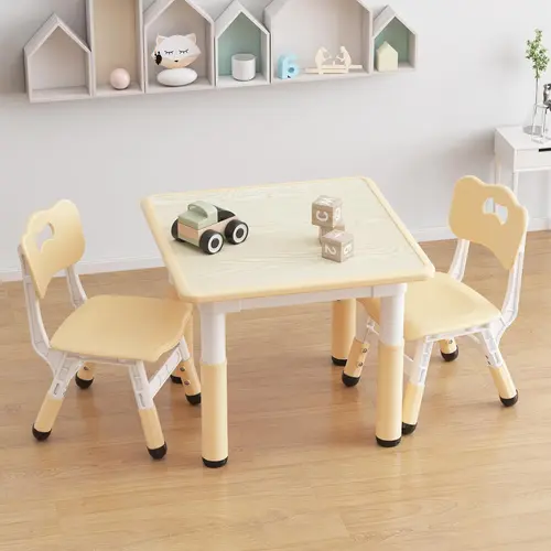 Garvee Adjustable Height Table and 2 Chairs Set for Toddlers, Graffiti Desktop, Non-Slip Design, Multi-Activity Table for Home, Daycare, and Preschool Use, Suitable for Ages 2-8, Beige