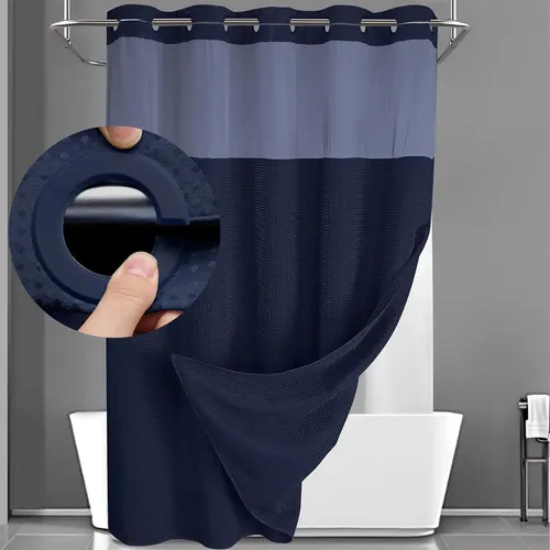 Double Layer Waffle-Pattern Shower Curtain - NoHook Snap-in Liner, Fabric Waterproof Inner & WashableWhite Outer Cloth, Modern Bathroom Accessory for Home/Hotel/Salon/Dorm, 72x75 Inch