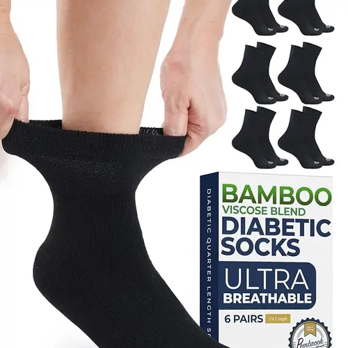 PEMBROOK Mens Bamboo Viscose Diabetic Ankle Socks - Black 6-Pair, Classic Colors 6-Pair, Fabric, Non-Binding, Smooth Toes, Extra Stretch, Foot Pain Relief, Neuropathy Support, Cool All-Day Wear, Moisturewick Dry, Machine Washable