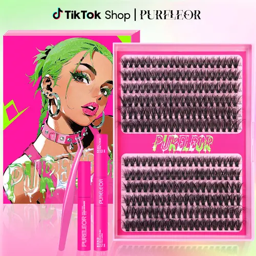 PURELEOR D-Curl Doll Eye Lash Clusters Kit, 240 Pcs Fluffy DIY Eyelash Extensions for Makeup, 13-14-16-18-20mm Individual Wispy Lashes (Single Box Option Available), Eyelashes Extensions
