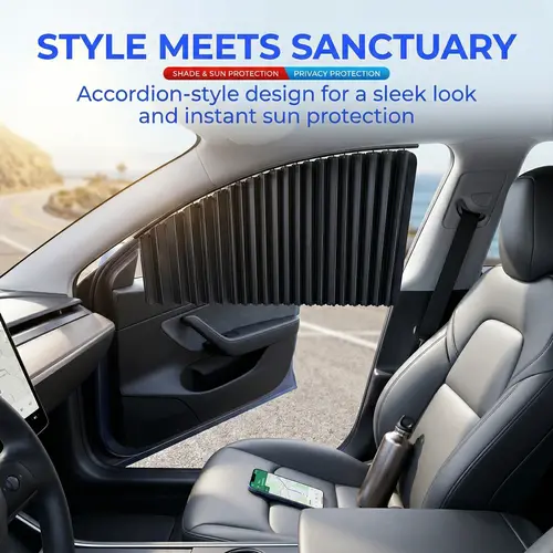 Car Window Curtains – Summervibes,Summer Essentials,Full Blackout Privacy Shade for Baby, UV Blocking Sunshade, Clip-in Door Frame Install, Foldable Accordion Car Curtain, Easy No Drilling, Fits SUV Sedan