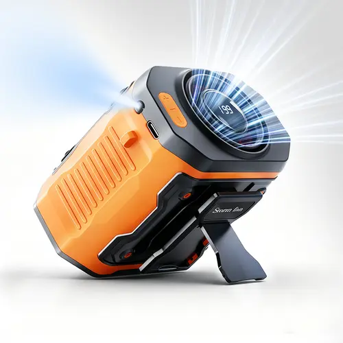 HOOYS Cordless Handheld USB Rechargeable Cooling Fan - 199-Speed Adjustable, Waist Clip, Flashlight, Power Display, Compact Mini Clip-On, USB Port, Waist Cooling Fan for Outdoor Camping, Indoor Use