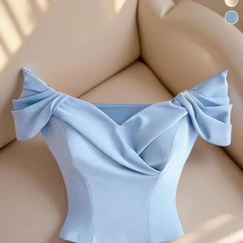 Women's three-dimensional ruched slim-fit cropped top, Blouses, Classy Tops, off-the-shoulder design, French elegant chic style, suitable for commuting, dating, parties, weddings and other occasions