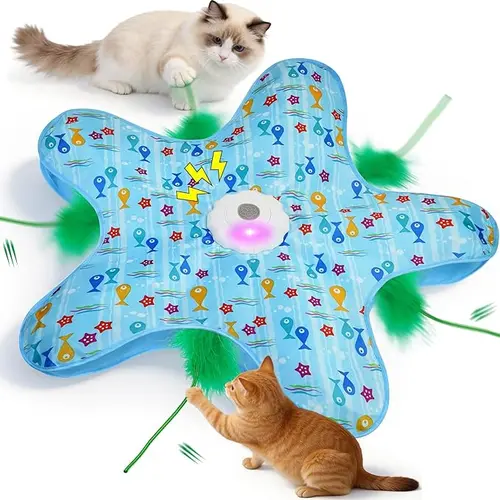 Rechargeable Interactive Cat Toy - 2 Wands, 3 Modes, 10-Min Auto-Sleep, Automatic Shutoff, Realistic Mouse Sounds, Party Bag Gift for Kittens (Home & Festive Party Supplies)