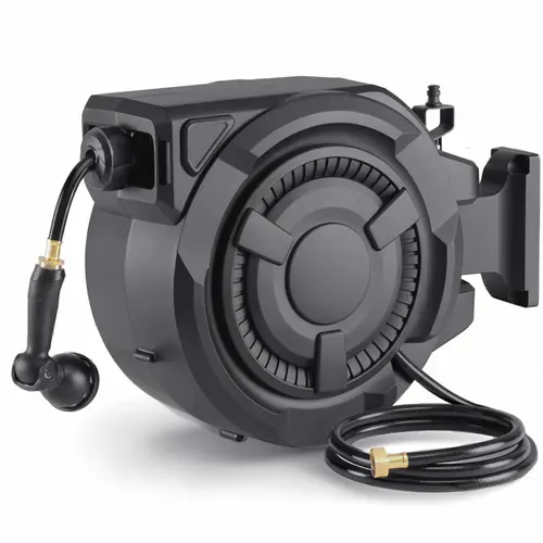 Retractable Garden Hose Reel 130 FT/100 FT/65 FT/50 FT, Durable Wall-Mounted Hose Reel with 10 Spray Modes, Auto Slow Retract System, 180° Swivel Mount, Wall-MountedAutomatic RewindLock at Any Length, #tiktokshopbacktoschool