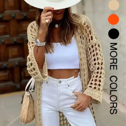 Transparent Long Sleeve Cardigan, Cardigan Sweater, Fashionable Loose Fit Baggy Knitwear, Elegant Casual Outerwear, Trendy Boho Bohemian Style Pullover, Womenswear, Knitting, Tops, Knitwear Bohemian Vibe