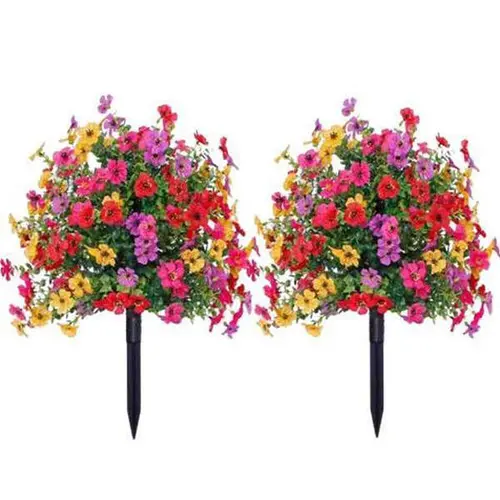 2-Pack Artificial Flowers for Outdoor Indoor Garden Home Decoration, Plastic Faux Flowers, Faux Flower Daisy with Eucalyptus Leaves, Fake Plants Greenery Boxwood for Porch & Patio