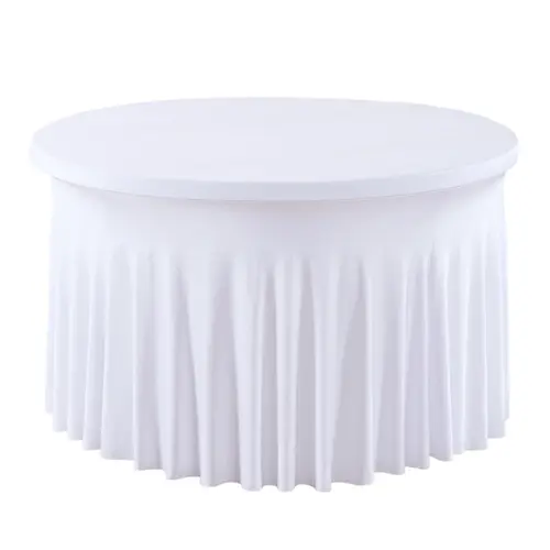 4/5/6 FT Round Spandex Tablecloth, Wrinkle-Free, Reusable, Stretch-Fitted Table Cover with Skirt for Weddings, Birthdays, Banquets, and Valentine's Day Parties halloween decor 2026,halloween decor