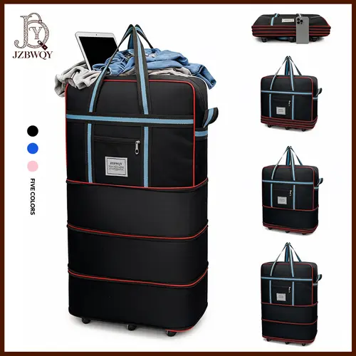JZBWQY 100L Nylon Foldable 6-Wheel Caster Carry On Luggage Bag - Handle-Equipped Expandable Unisex Adults Travel Lightweight Duffle Weekender, Portable Airplane Rolling Travel Duffel for Getaways