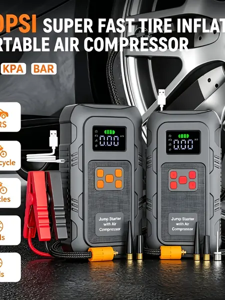 HPBS Upgraded Portable Car Jump Starter, 6000A Peak 24000mAh with 150PSI Tire Inflator, 12V Car Battery Jump Starter, Fast Inflation, Power Bank with LED Light