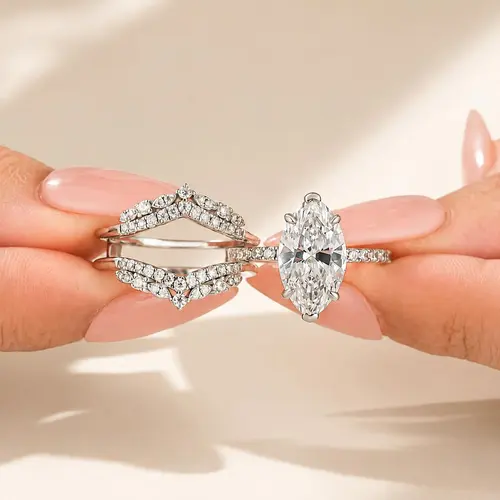 Maxine Vintage Insert 2PC Wedding Ring Set,Jacket Matching Band+2.5ct Marquise Cut Engagement Ring,Travel-Firendly Fashion Jewelry for Daily Wear