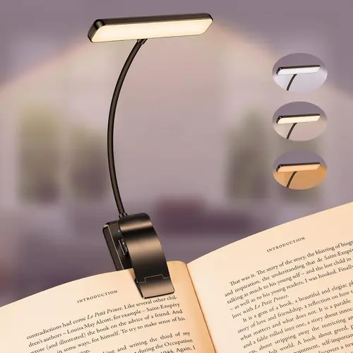 24-LED Rechargeable Clip-On Book Light - Eye Caring Mode, 3-Temp Color Set, Stepless Dimming, Memory Function, Lightweight Night Light for Bed Reading, Indoor Use LED Lighting, Up to 80 Hrs Runtime