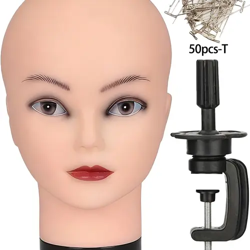 Professional Bald Training Mannequin Head for Makeup Practice, Wig Display, Hair Extension Holder, Hat Helmet Glasses Holder, Includes Free Clip Stand