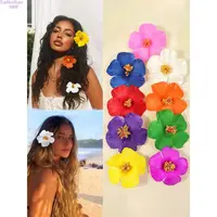 Women's Hibiscus Flower Hair Clips Set (4pcs/9pcs) - Boho Tropical Beach Style, Lightweight Waterproof PVC Hairpins, Elegant Summer Casual, Trendy Hawaiian Accessories for Women, Ideal for Outfits & Beach Trips,summerwins